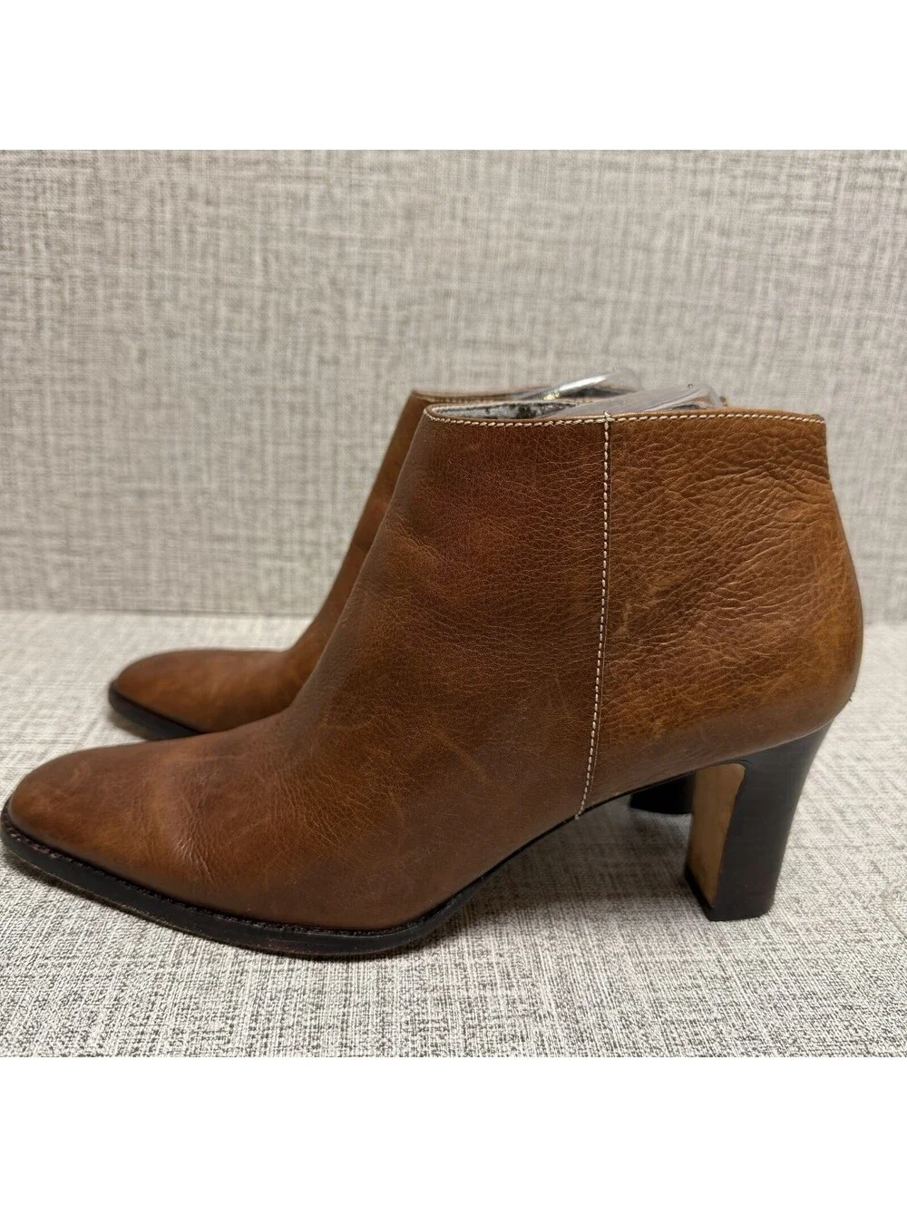 RALPH LAUREN Boots Womens Sz 7.5 Brown Leather Lenora Zip Ankle Heels BRAZIL